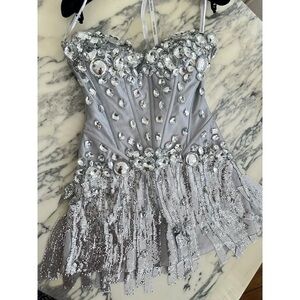Sherri Hill Silver Beaded cocktail dress